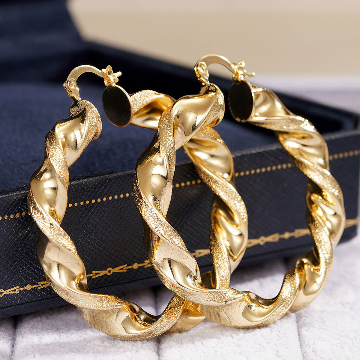 Three-dimensional Geometric Earrings For Women In Copper With KC Golden Water Plating And 0.03µm Thickness 4