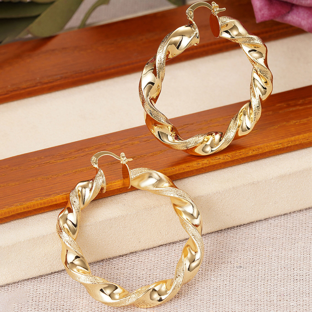 Three-dimensional Geometric Earrings For Women In Copper With KC Golden Water Plating And 0.03µm Thickness 6