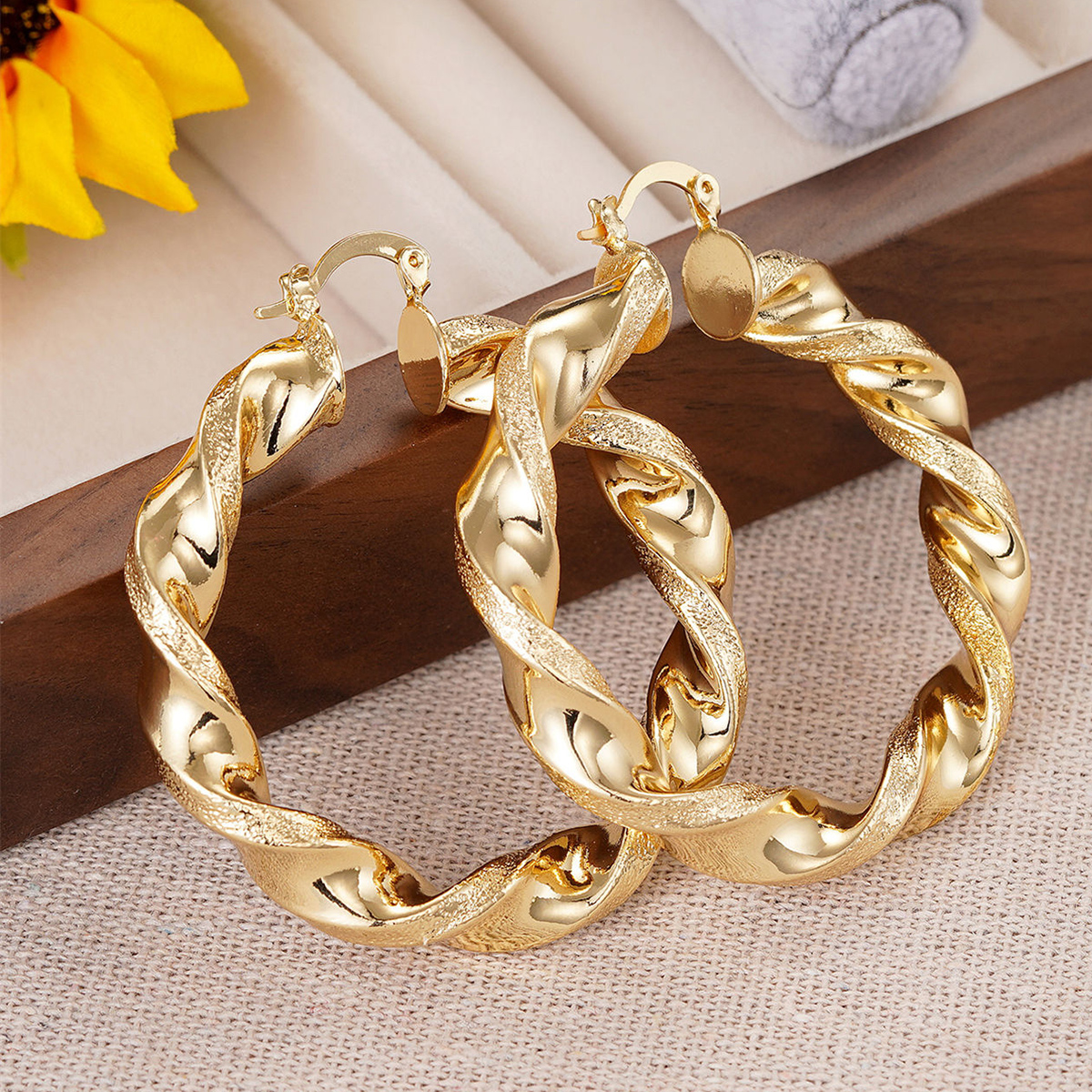 Three-dimensional Geometric Earrings For Women In Copper With KC Golden Water Plating And 0.03µm Thickness 7