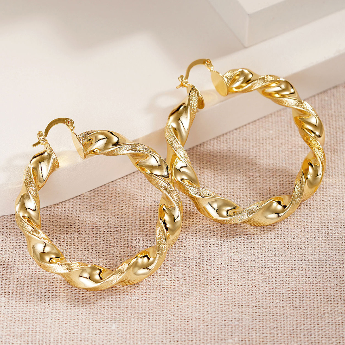 Three-dimensional Geometric Earrings For Women In Copper With KC Golden Water Plating And 0.03µm Thickness 8