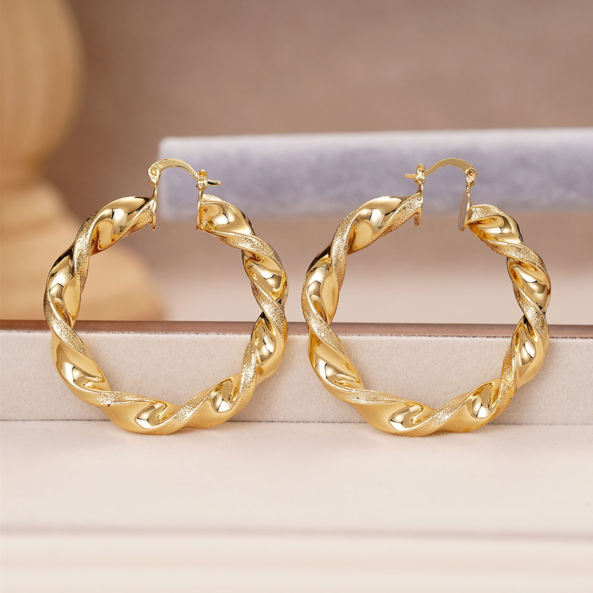 Three-dimensional Geometric Earrings For Women In Copper With KC Golden Water Plating And 0.03µm Thickness 9