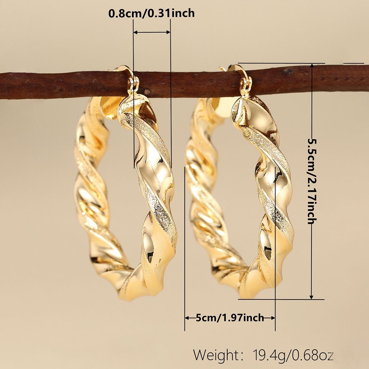 Three-dimensional Geometric Earrings For Women In Copper With KC Golden Water Plating And 0.03µm Thickness 10