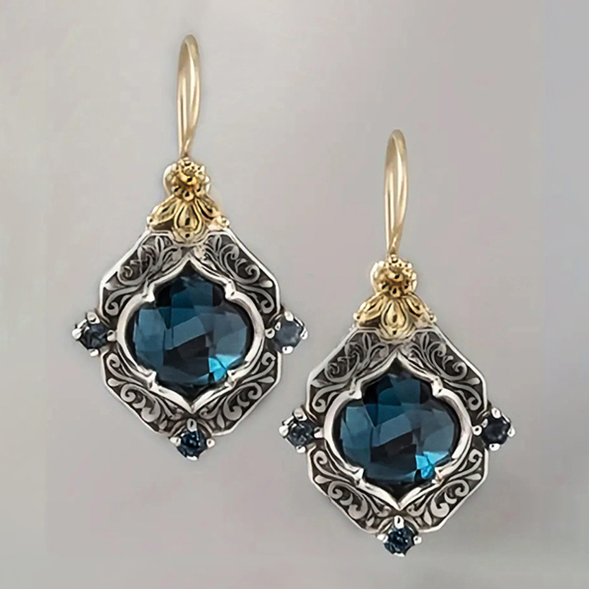 Three-dimensional Geometric Earrings In Copper With KC Golden Water Plating 0.03µm Thickness Featuring Zircon Inlay