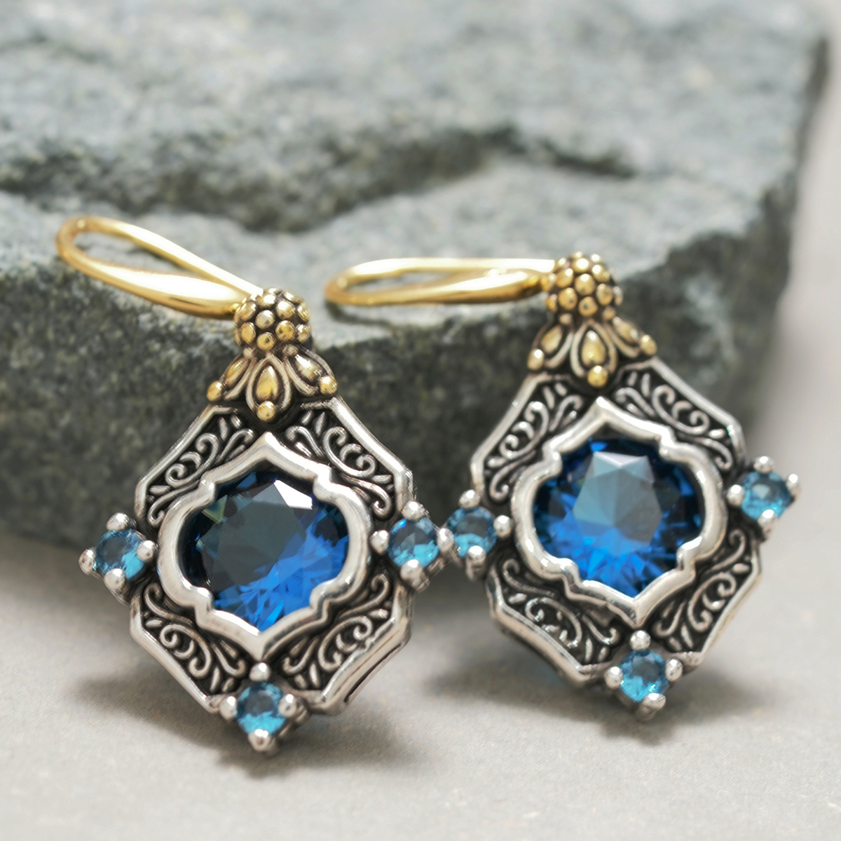 Three-dimensional Geometric Earrings In Copper With KC Golden Water Plating 0.03µm Thickness Featuring Zircon Inlay 6