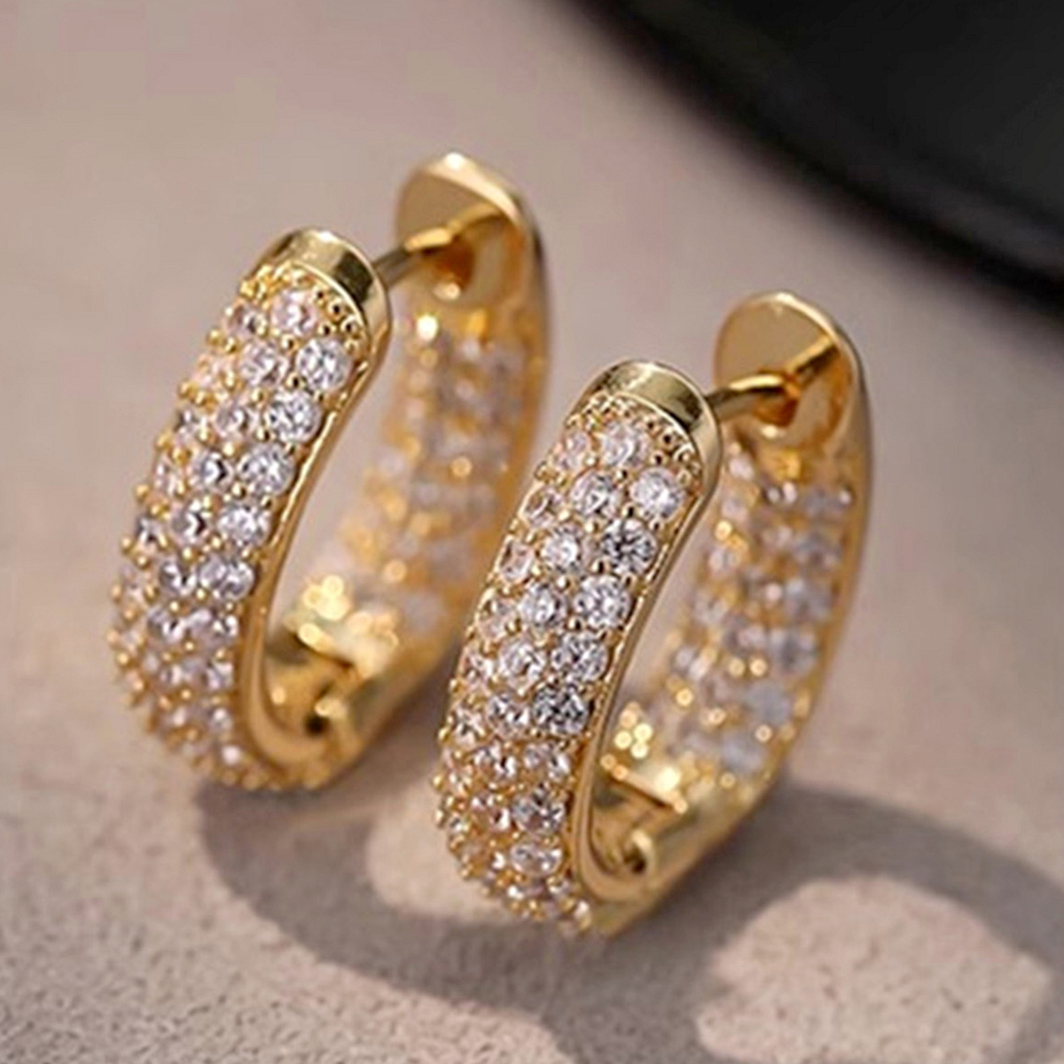 Three-dimensional Geometric Earrings In Copper With KC Golden Water Plating And 0.03µm Thick Zircon Inlay