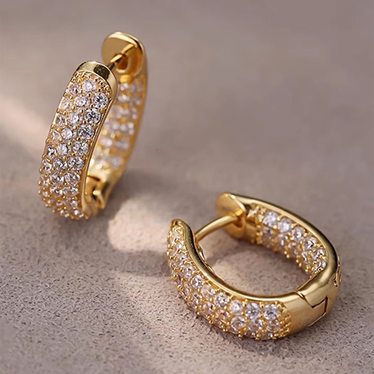 Three-dimensional Geometric Earrings In Copper With KC Golden Water Plating And 0.03µm Thick Zircon Inlay 2