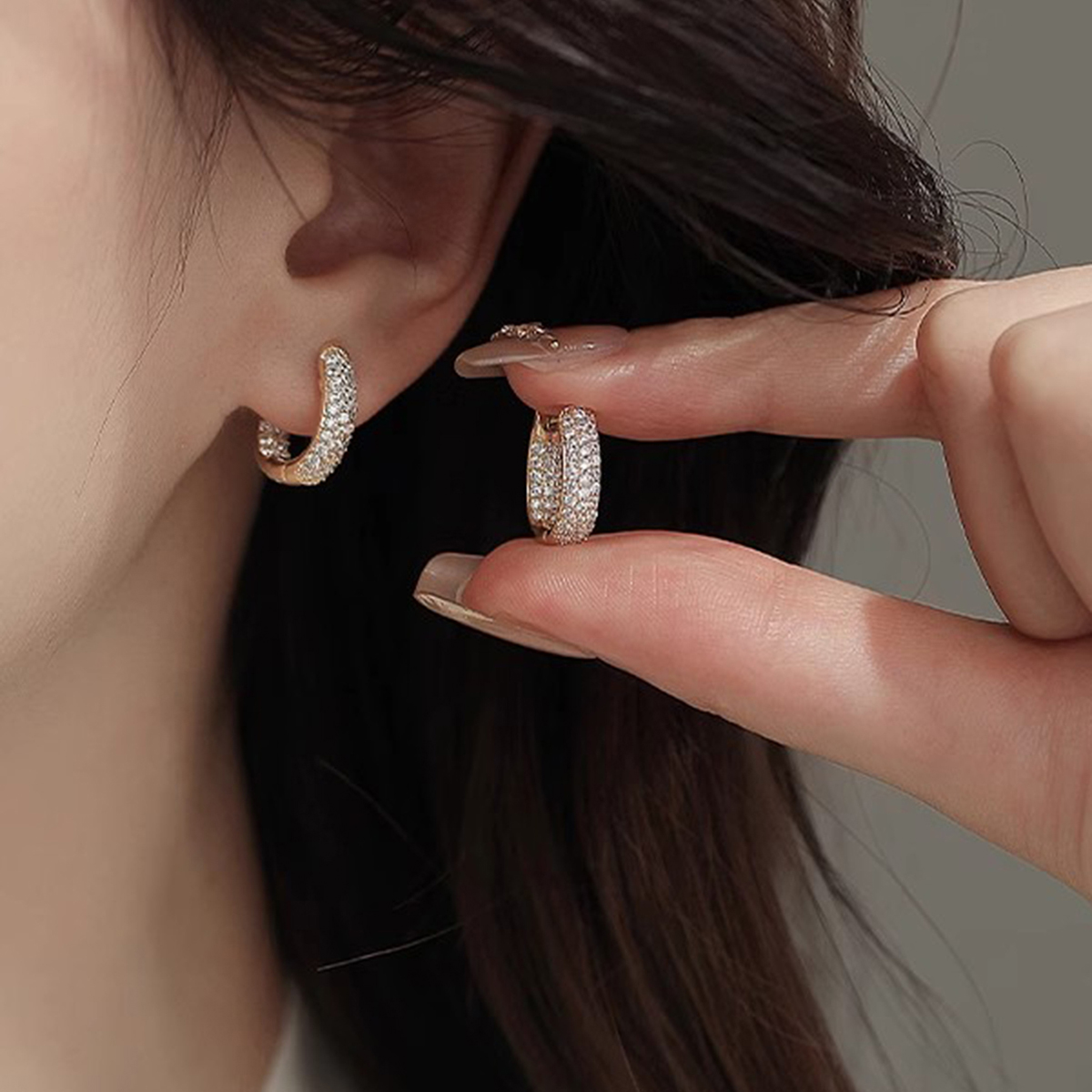 Three-dimensional Geometric Earrings In Copper With KC Golden Water Plating And 0.03µm Thick Zircon Inlay 3