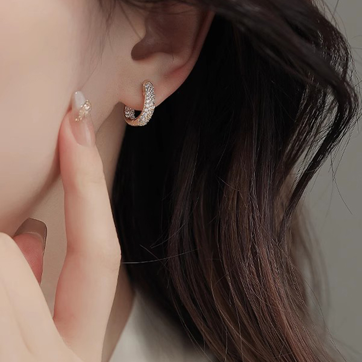 Three-dimensional Geometric Earrings In Copper With KC Golden Water Plating And 0.03µm Thick Zircon Inlay 4