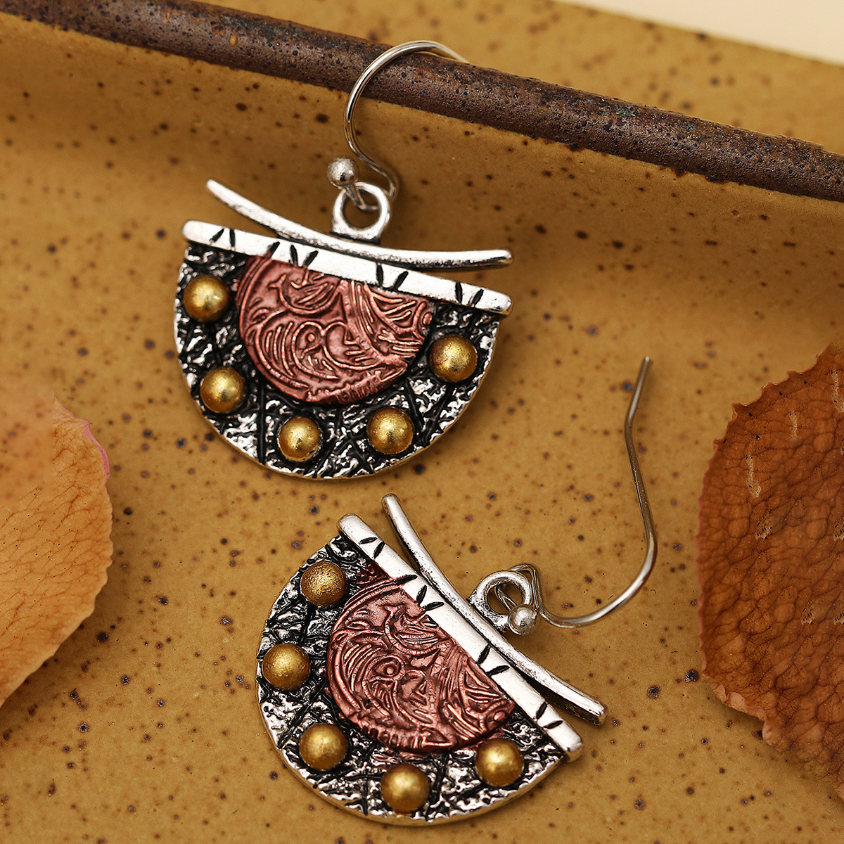Three-dimensional Geometric Drop Earrings In Copper With KC Golden Water Plating And 0.03µm Thick Coating 3