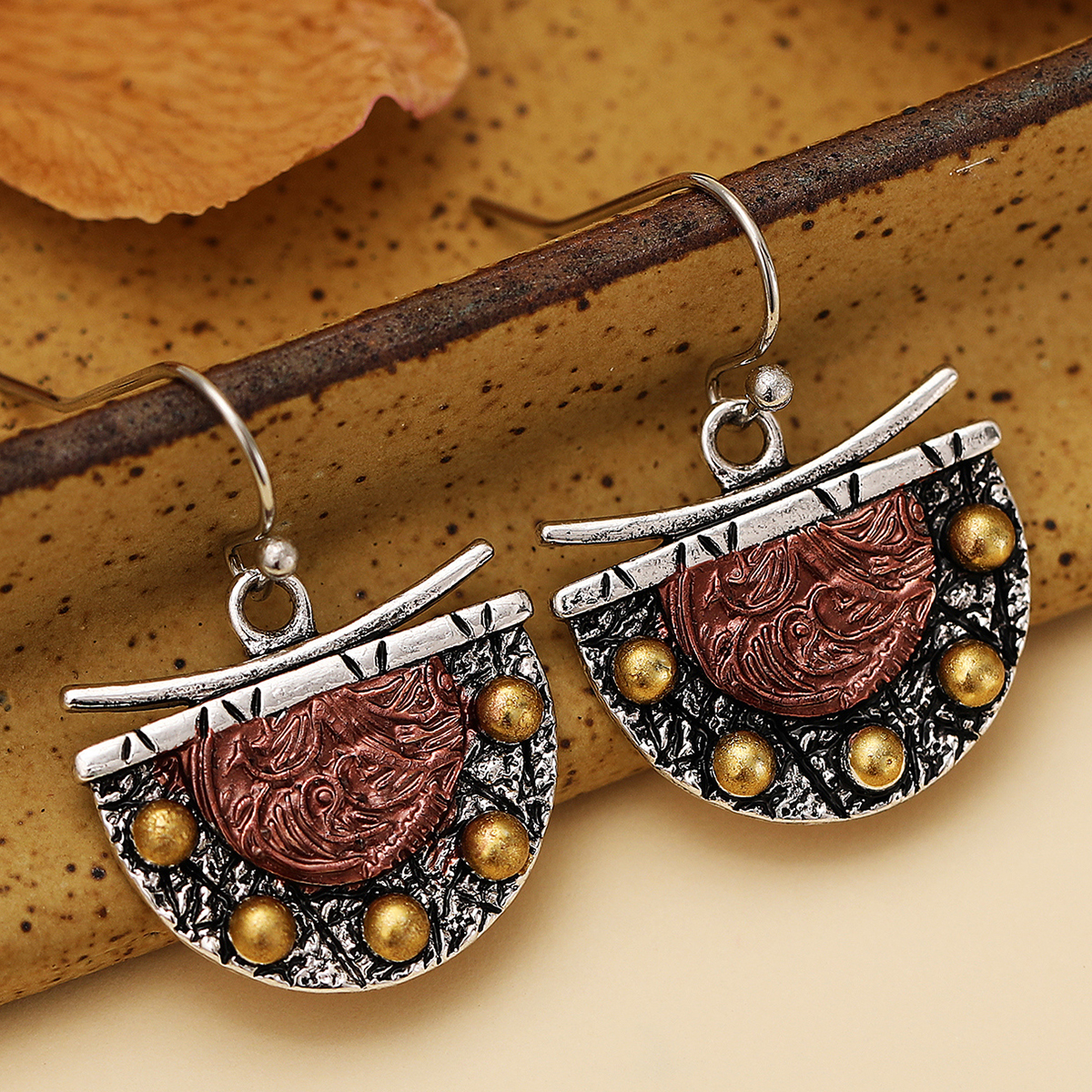 Three-dimensional Geometric Drop Earrings In Copper With KC Golden Water Plating And 0.03µm Thick Coating 4