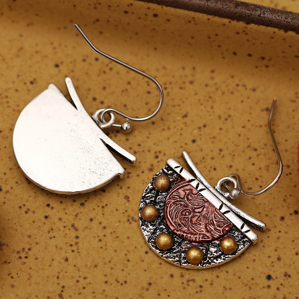 Three-dimensional Geometric Drop Earrings In Copper With KC Golden Water Plating And 0.03µm Thick Coating 6