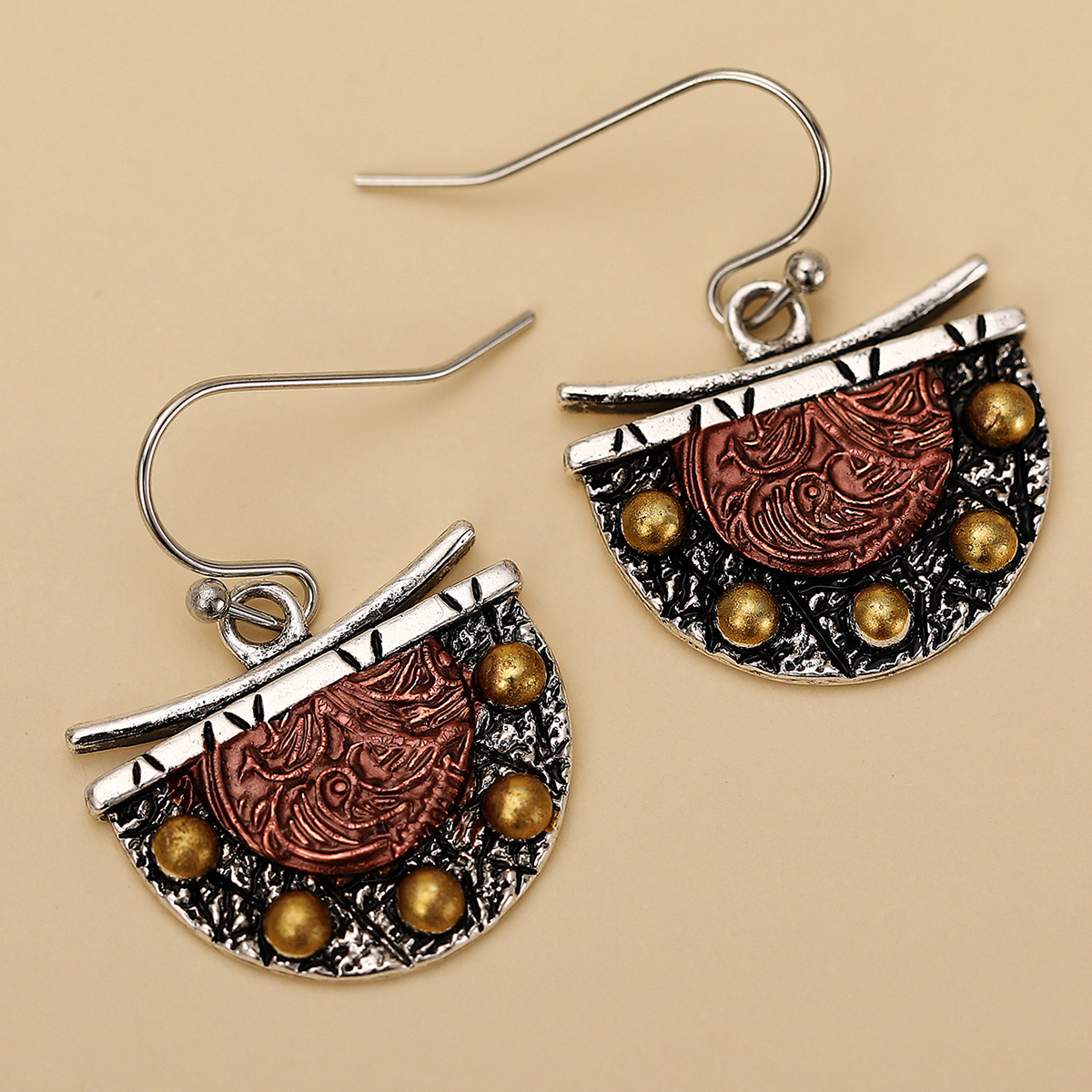Three-dimensional Geometric Drop Earrings In Copper With KC Golden Water Plating And 0.03µm Thick Coating 8