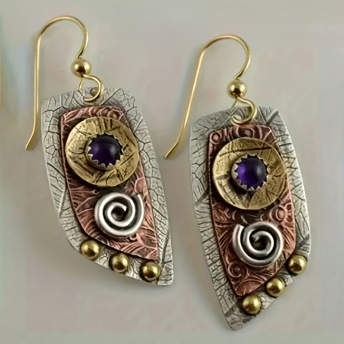 Three-dimensional Geometric Drop Earrings In Copper With KC Golden Water Plating Featuring 0.03µm Thick Coating