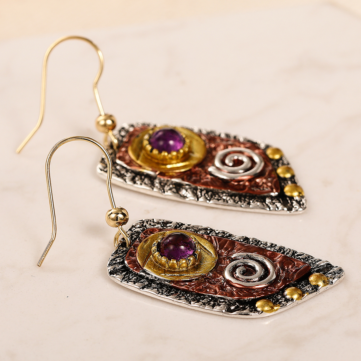 Three-dimensional Geometric Drop Earrings In Copper With KC Golden Water Plating Featuring 0.03µm Thick Coating 6