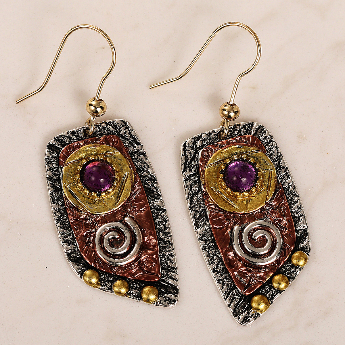 Three-dimensional Geometric Drop Earrings In Copper With KC Golden Water Plating Featuring 0.03µm Thick Coating 7