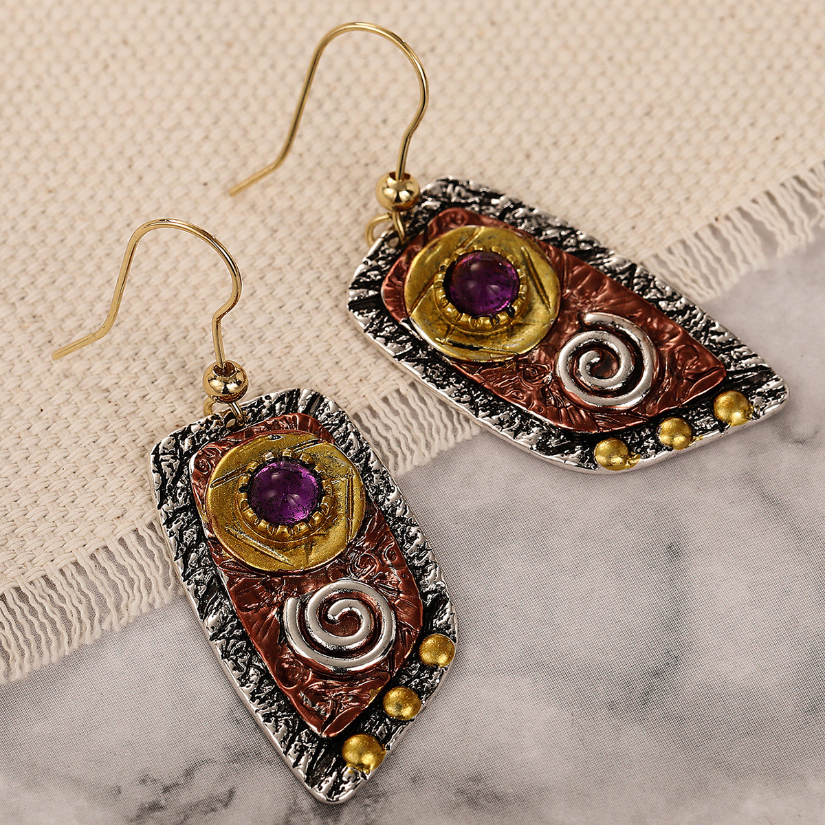 Three-dimensional Geometric Drop Earrings In Copper With KC Golden Water Plating Featuring 0.03µm Thick Coating 8