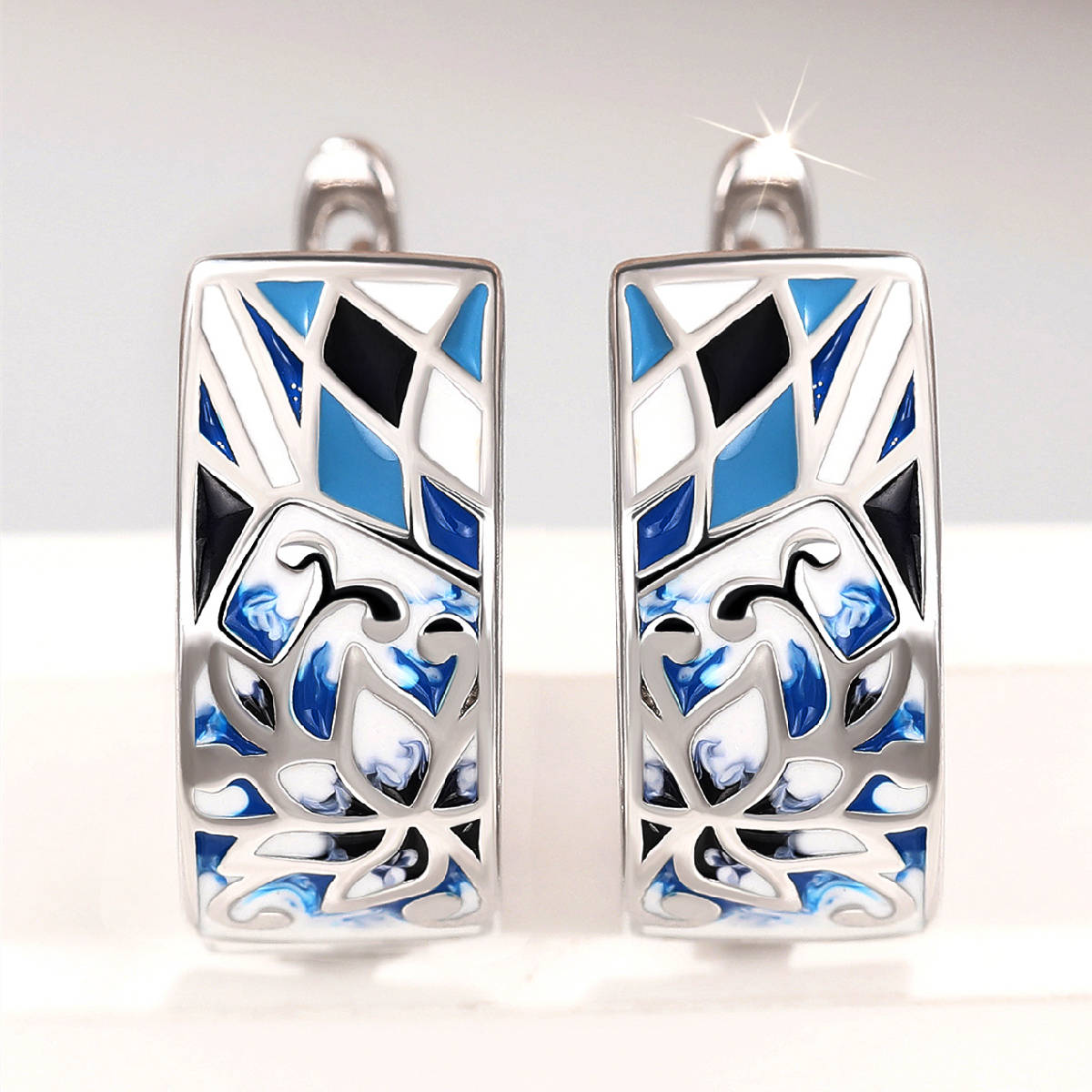 Three-dimensional Geometric Drop Earrings For Women In Copper With White K Plated Water Plating And 0.03µm Thickness