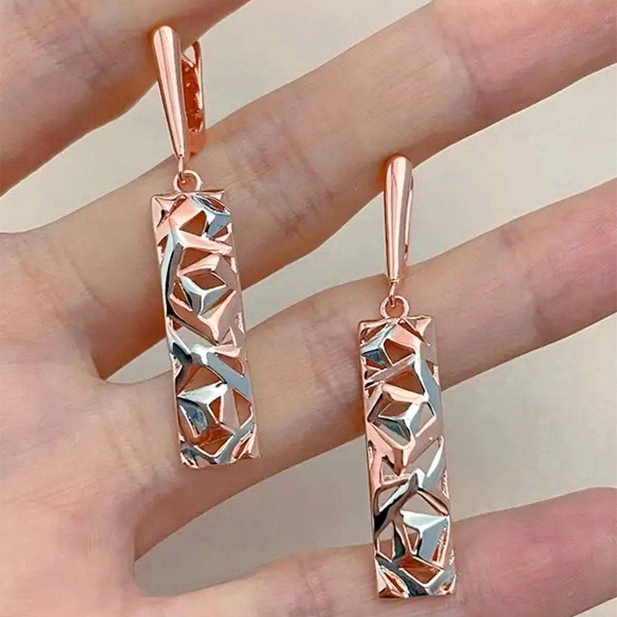 Three-dimensional Geometric Drop Earrings For Women In Copper With KC Golden Plated Water Plating And 0.03µm Thickness