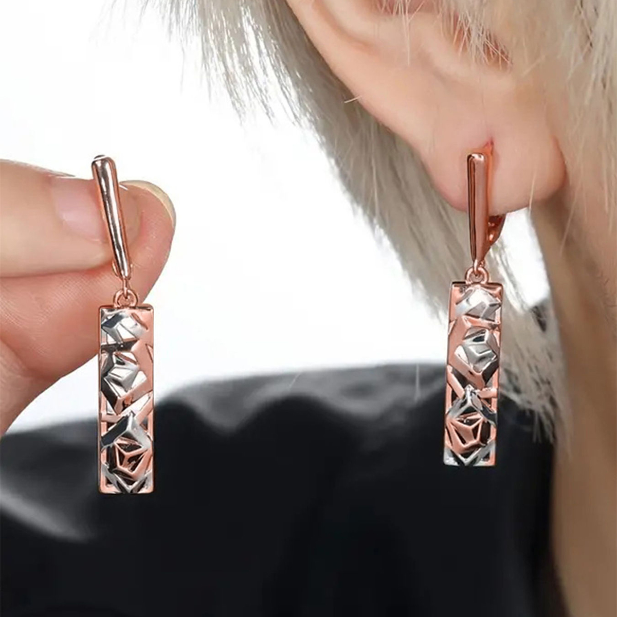 Three-dimensional Geometric Drop Earrings For Women In Copper With KC Golden Plated Water Plating And 0.03µm Thickness 2