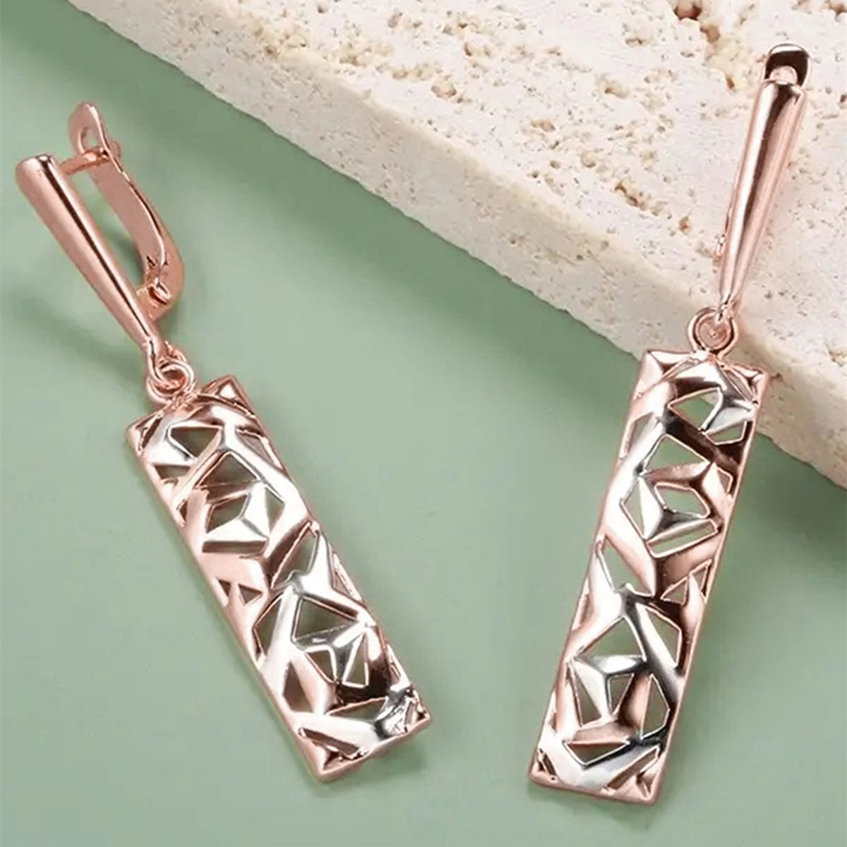 Three-dimensional Geometric Drop Earrings For Women In Copper With KC Golden Plated Water Plating And 0.03µm Thickness 3