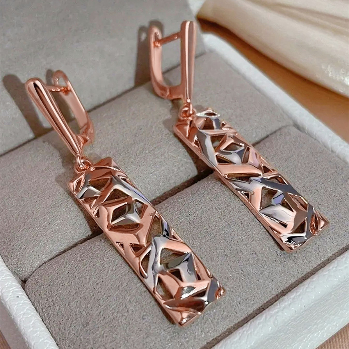 Three-dimensional Geometric Drop Earrings For Women In Copper With KC Golden Plated Water Plating And 0.03µm Thickness 4