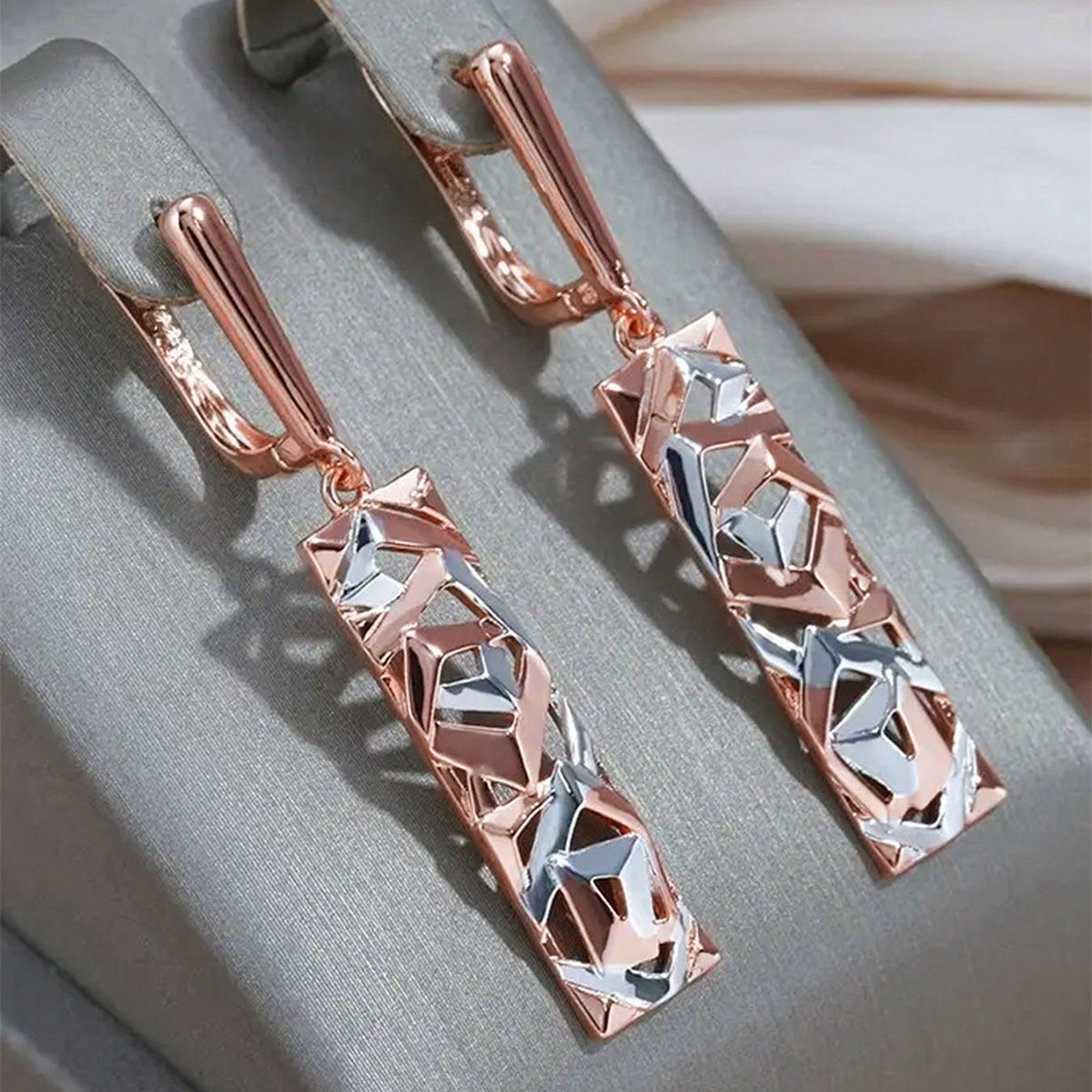Three-dimensional Geometric Drop Earrings For Women In Copper With KC Golden Plated Water Plating And 0.03µm Thickness 6