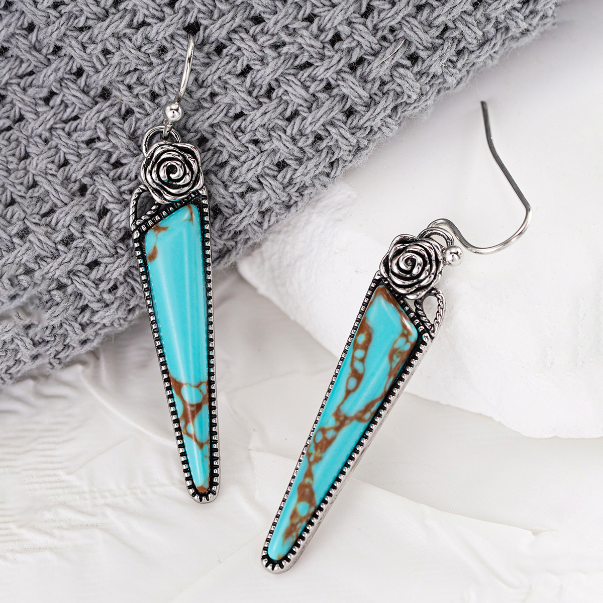 Three-dimensional Geometric Drop Earrings For Women In Copper With White K Plated Water Plating And 0.03µm Coating Thickness 5