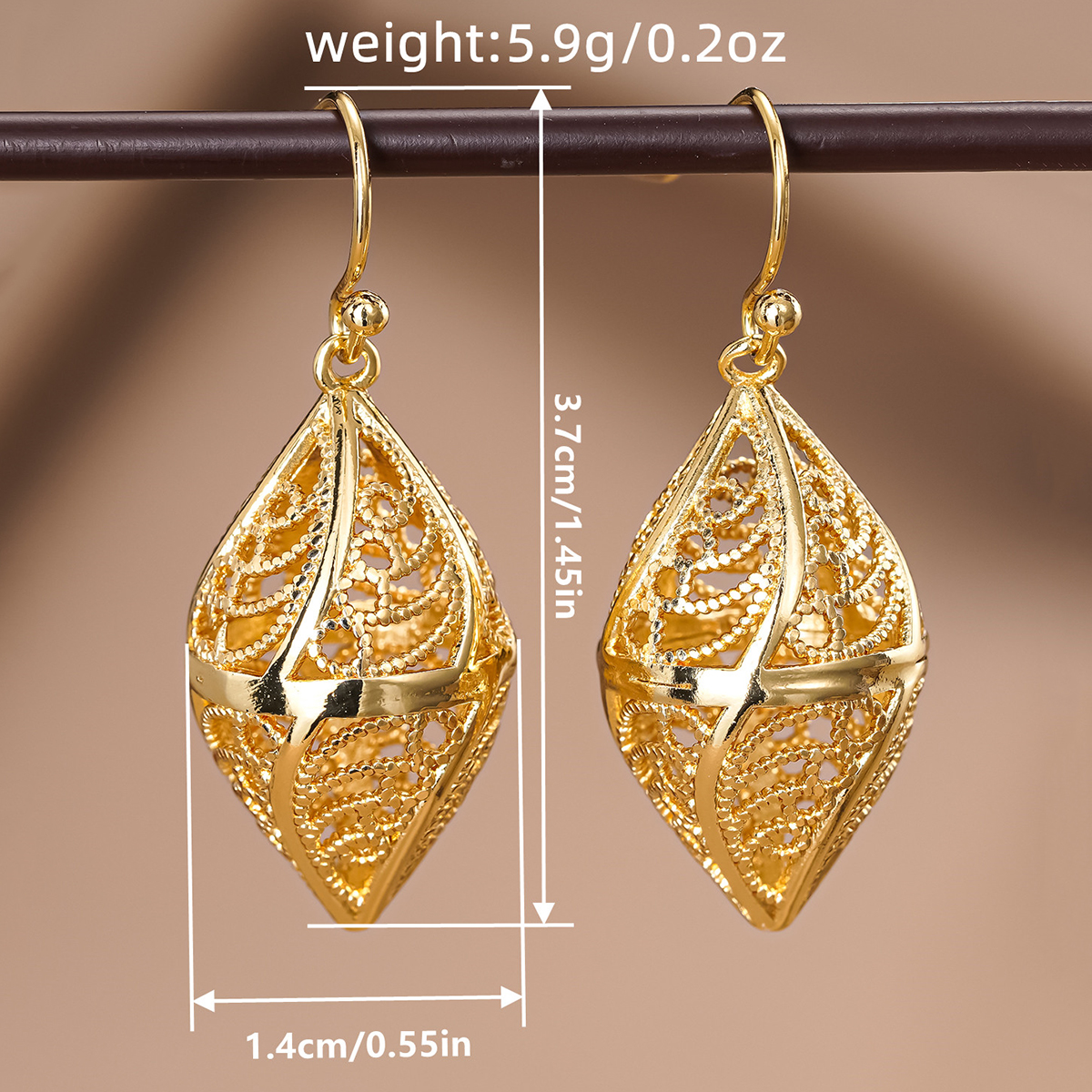 Three-dimensional Geometric Drop Earrings For Women In Copper With KC Golden Plated Water Plating And 0.03µm Coating Thickness 2