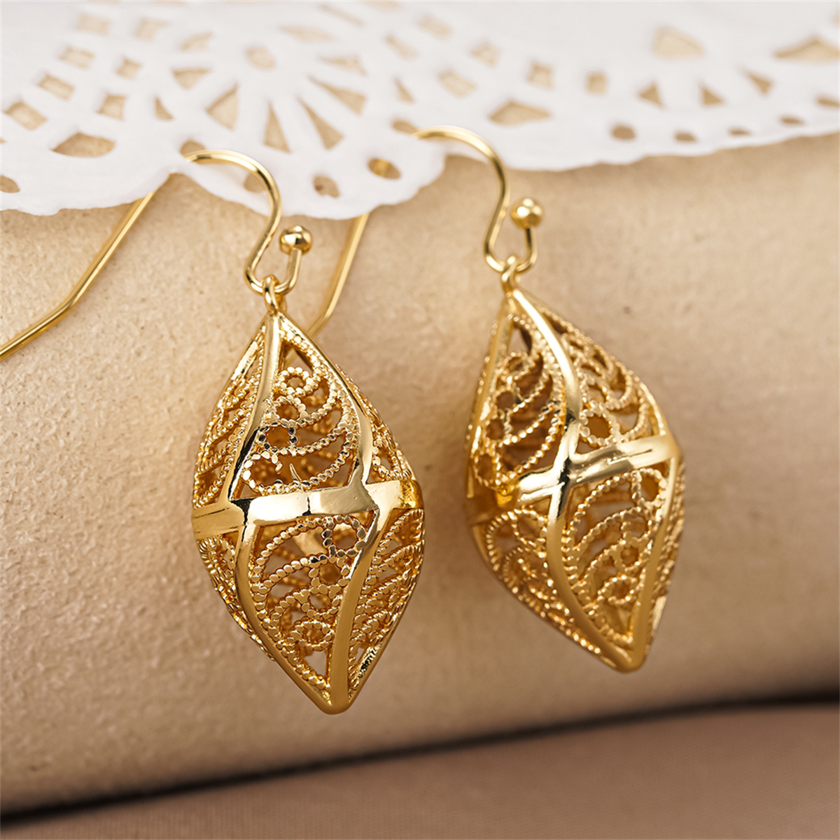Three-dimensional Geometric Drop Earrings For Women In Copper With KC Golden Plated Water Plating And 0.03µm Coating Thickness 3