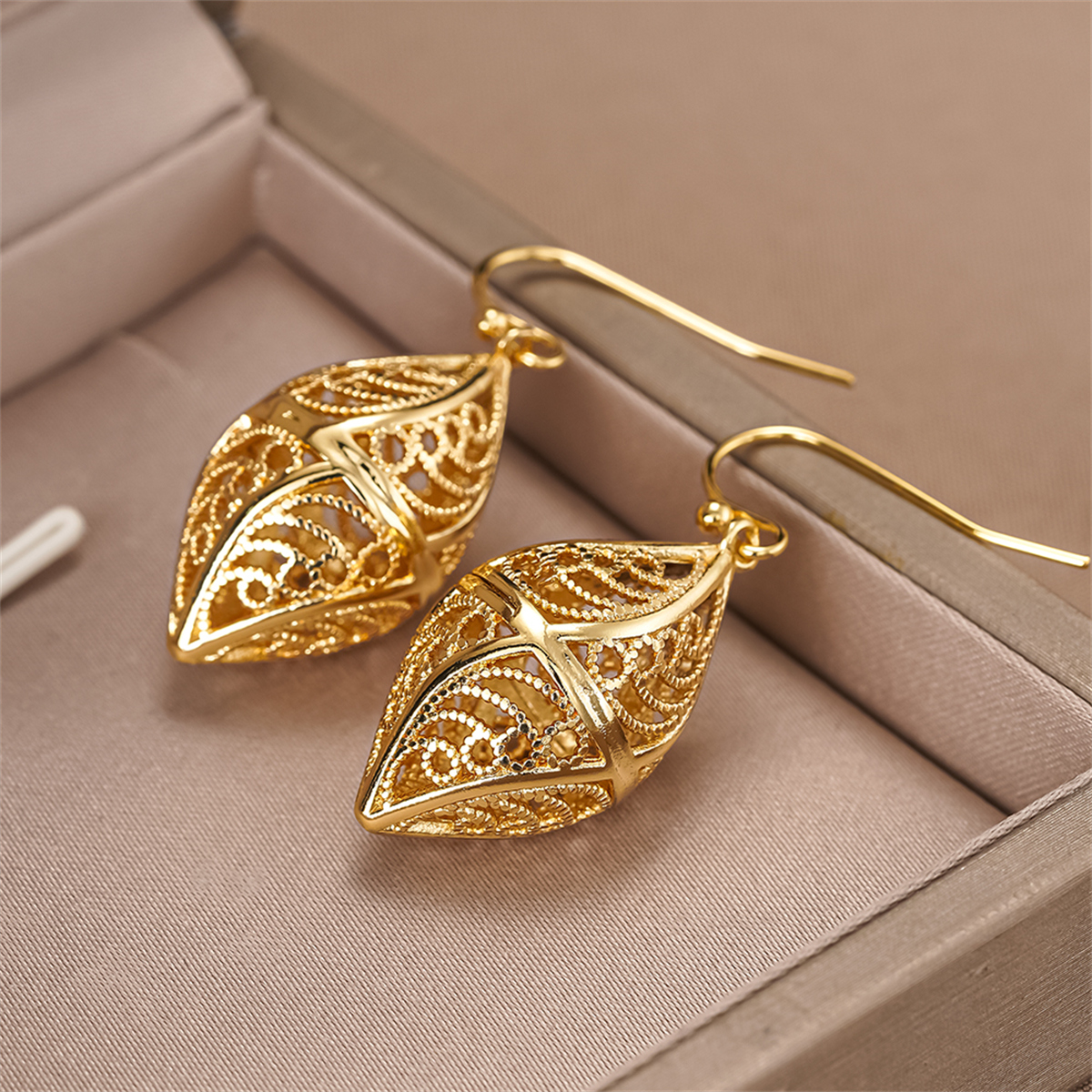 Three-dimensional Geometric Drop Earrings For Women In Copper With KC Golden Plated Water Plating And 0.03µm Coating Thickness 5