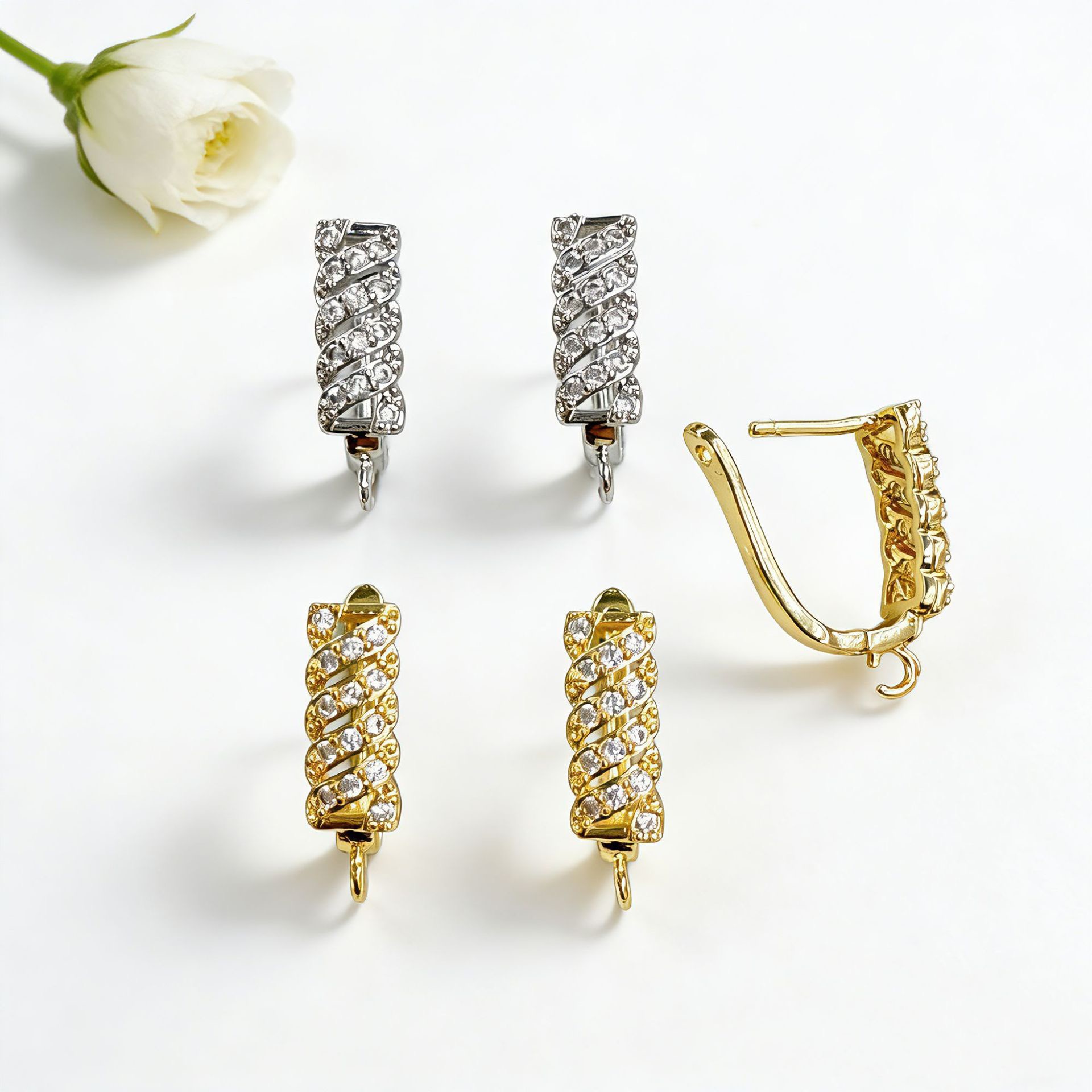 Three-dimensional Geometric Drop Earrings For Women In Golden Plated Copper With Zircon Inlay And Water Plating