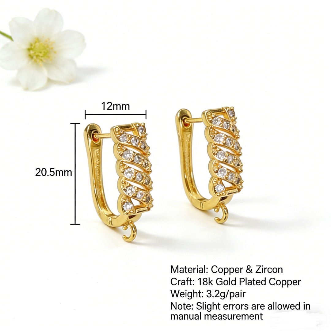 Three-dimensional Geometric Drop Earrings For Women In Golden Plated Copper With Zircon Inlay And Water Plating 4