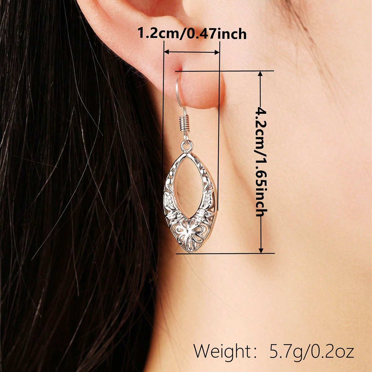 Three-dimensional Geometric Ear Hook For Women In Copper With White K Water Plating And 0.03µm Thickness 5
