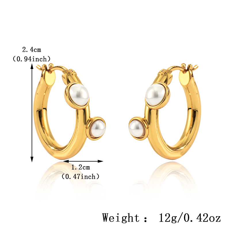 Three-dimensional Geometric Earrings For Women, Electroplated Copper With Golden Plated Finish And Artificial Pearl Inlay 2