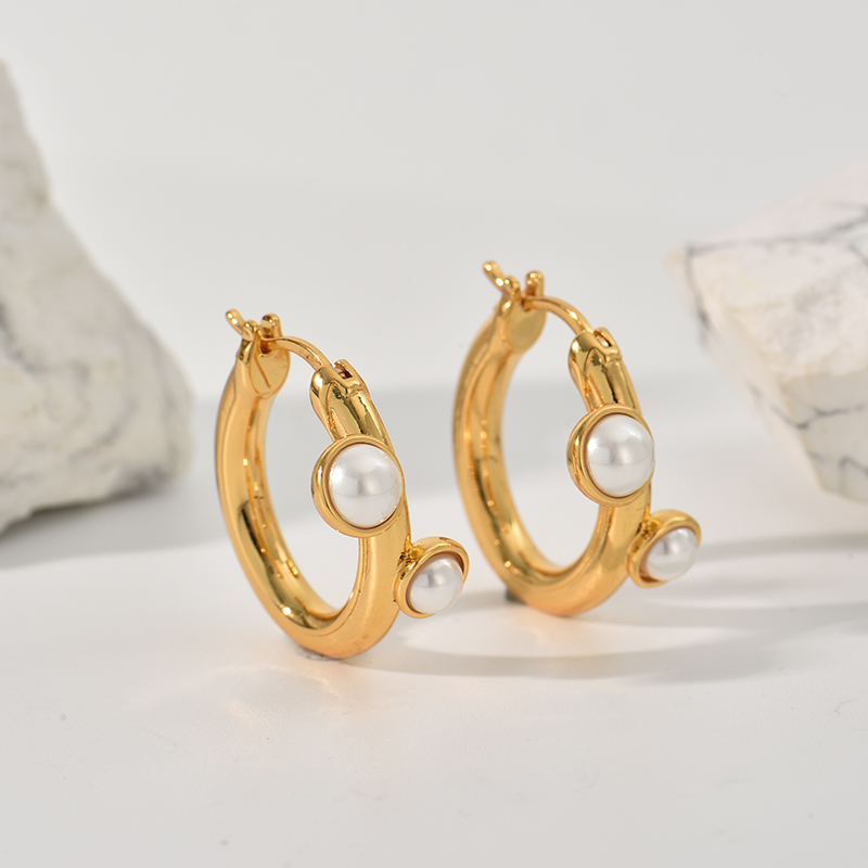 Three-dimensional Geometric Earrings For Women, Electroplated Copper With Golden Plated Finish And Artificial Pearl Inlay 6