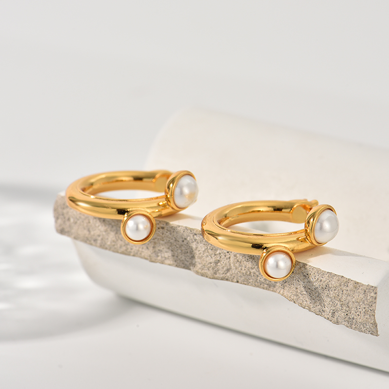 Three-dimensional Geometric Earrings For Women, Electroplated Copper With Golden Plated Finish And Artificial Pearl Inlay 8