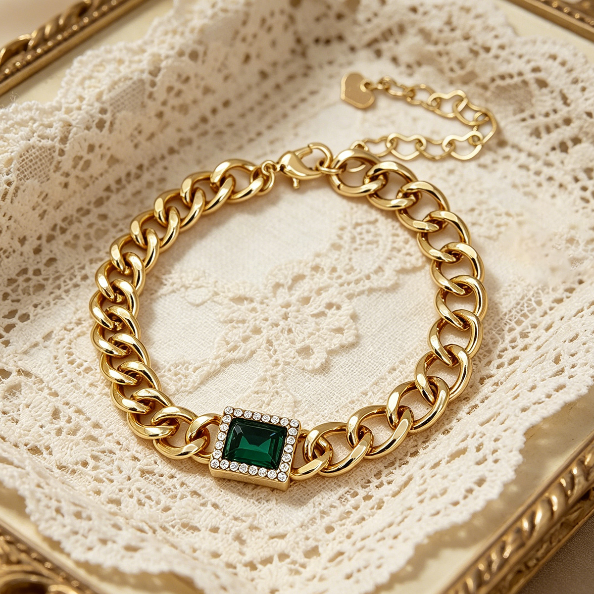 Three-dimensional Geometric Bracelets For Women In Golden Plated Copper With Zircon Inlay, Electroplated Finish