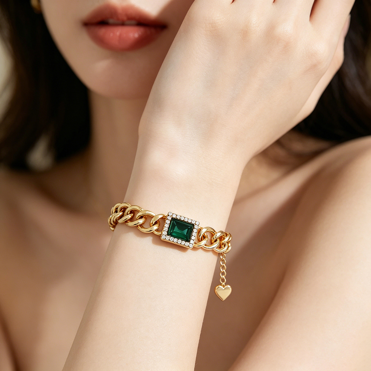 Three-dimensional Geometric Bracelets For Women In Golden Plated Copper With Zircon Inlay, Electroplated Finish 6