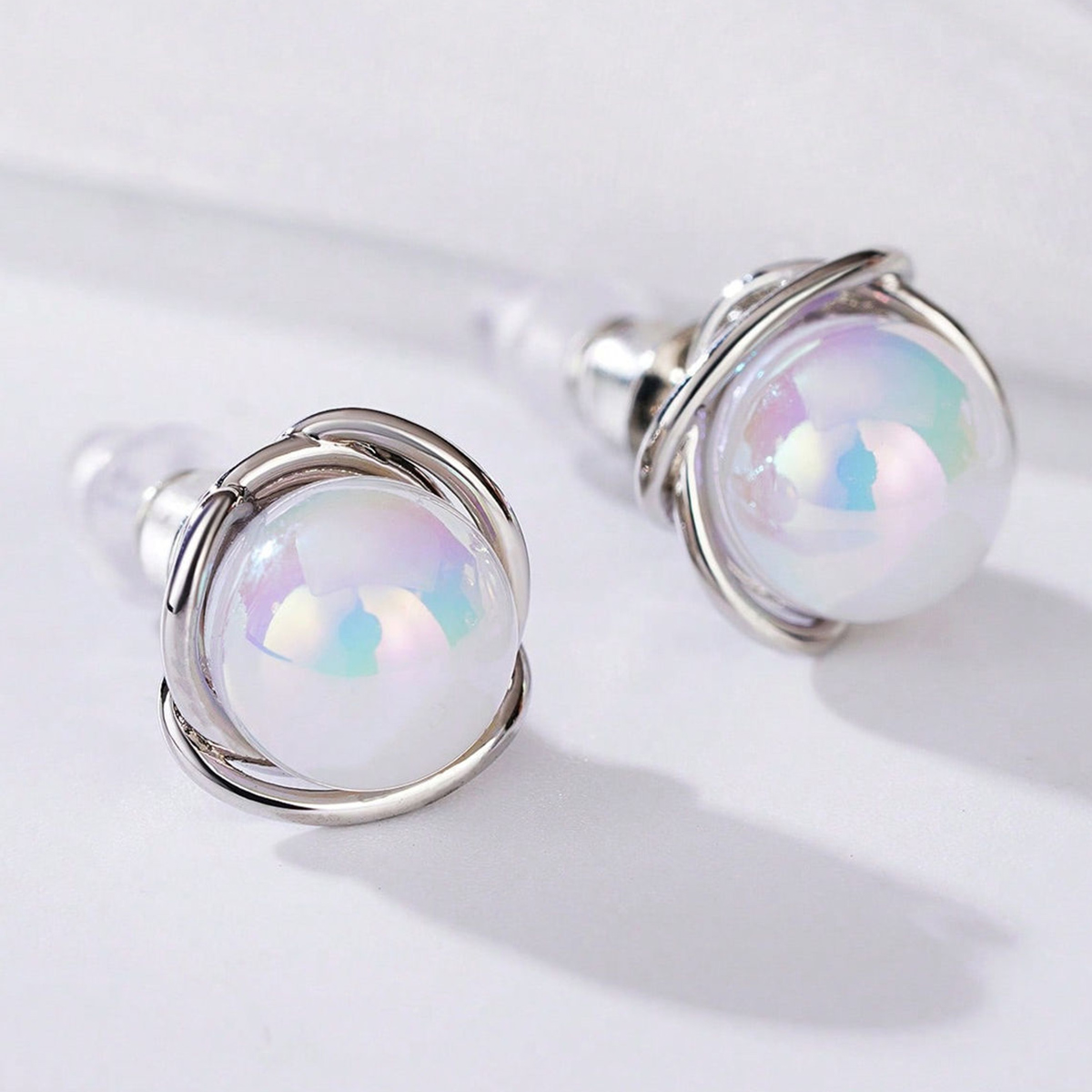 Three-dimensional Geometric Stud Earrings For Women In Copper With White K Plated Water Plating And 0.03µm Thick Coating 2