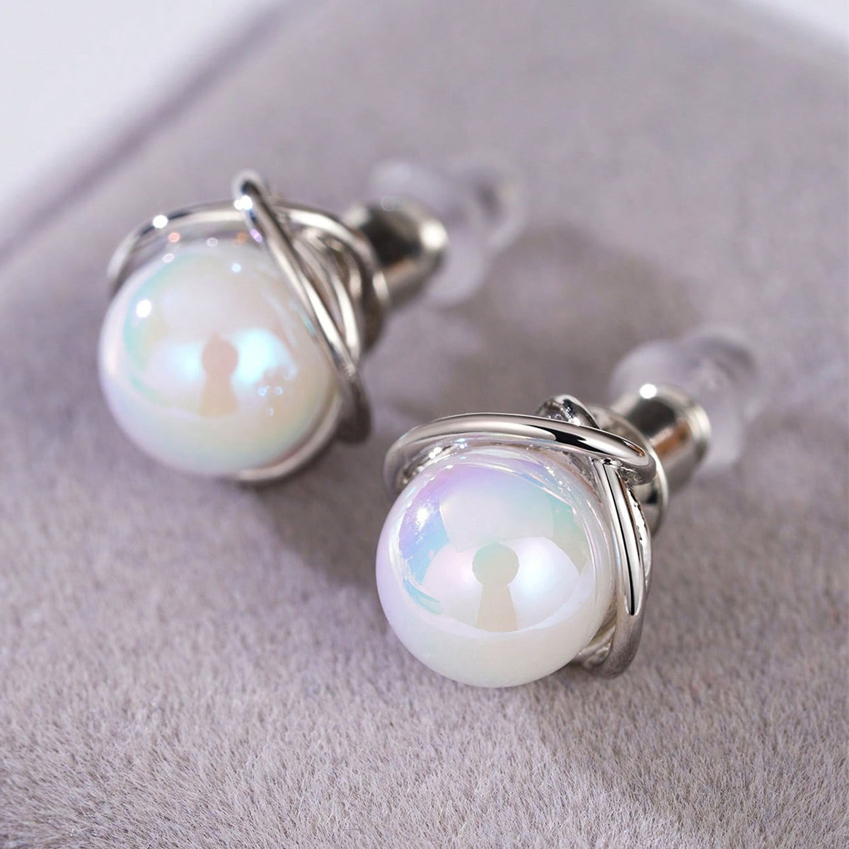 Three-dimensional Geometric Stud Earrings For Women In Copper With White K Plated Water Plating And 0.03µm Thick Coating 5