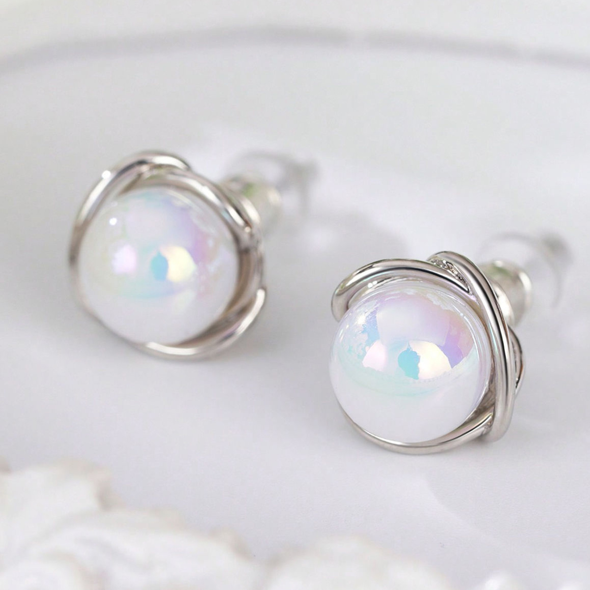 Three-dimensional Geometric Stud Earrings For Women In Copper With White K Plated Water Plating And 0.03µm Thick Coating 7