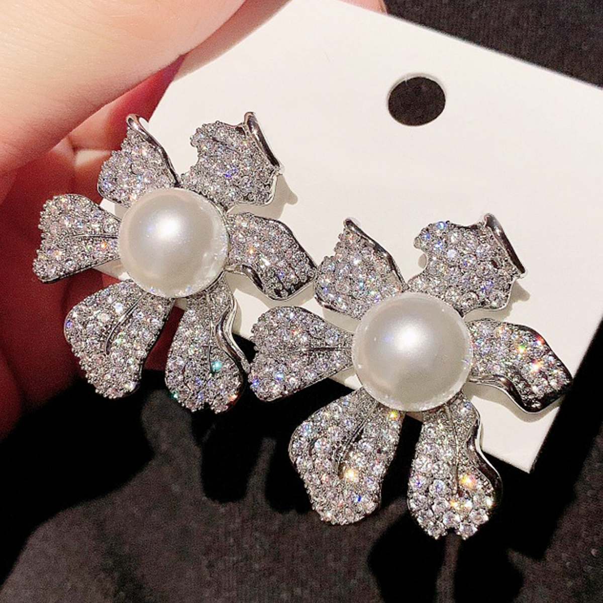 Three-dimensional Geometric Stud Earrings In Copper With White K Water Plating And 0.03µm Thick Coating, Featuring Pearl Inlay 6