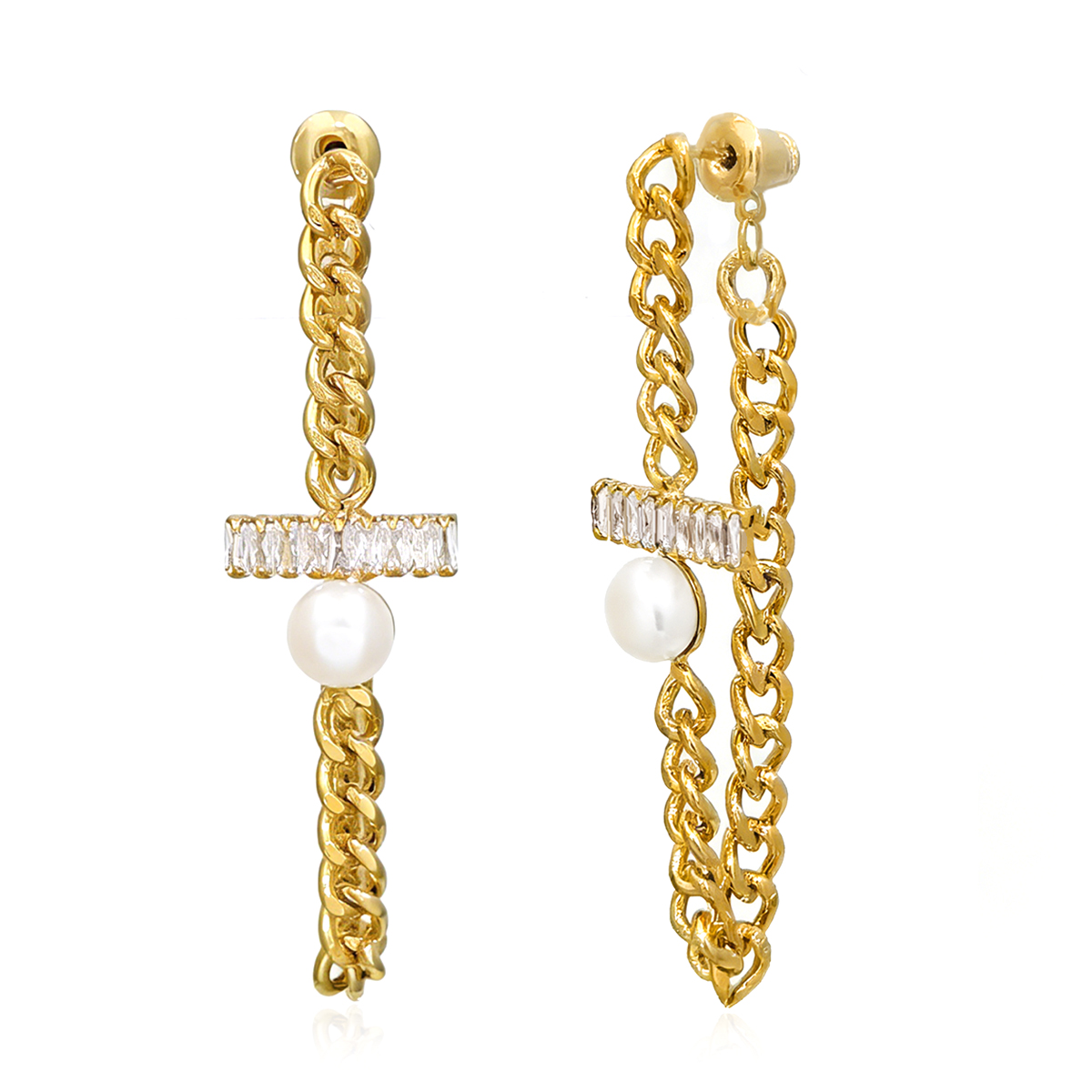 Three-dimensional Geometric Stud Earrings For Women, Copper Base With Golden Plated Electroplated Finish And Rhinestone Inlay 6
