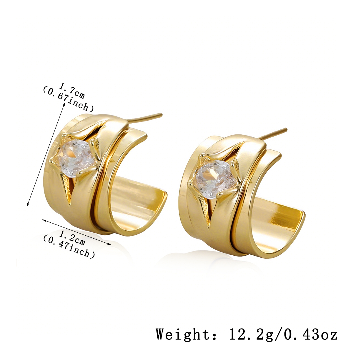 Three-dimensional Geometric Stud Earrings For Women, Electroplated Copper With Golden Plated Finish And Zircon Inlay 2