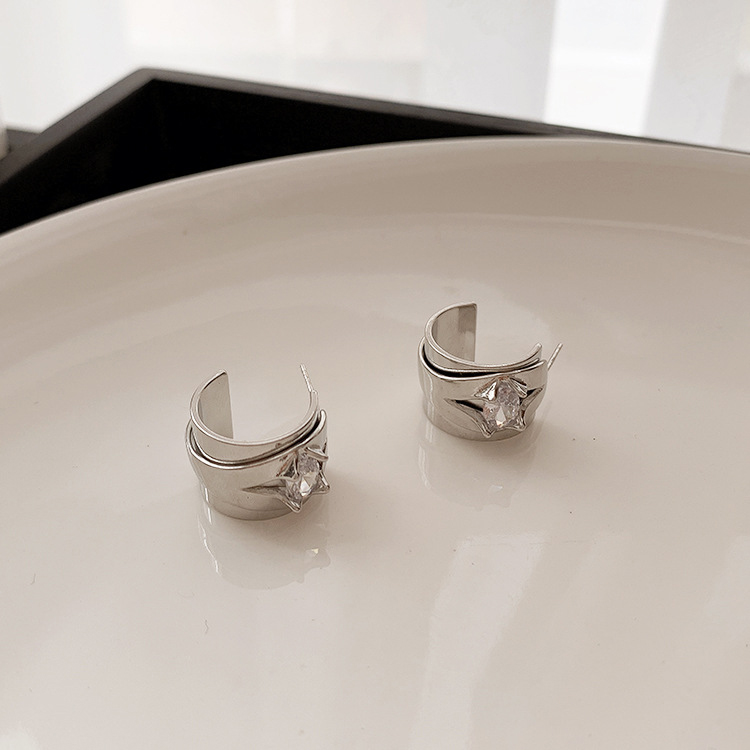 Three-dimensional Geometric Stud Earrings For Women, Electroplated Copper With Golden Plated Finish And Zircon Inlay 5