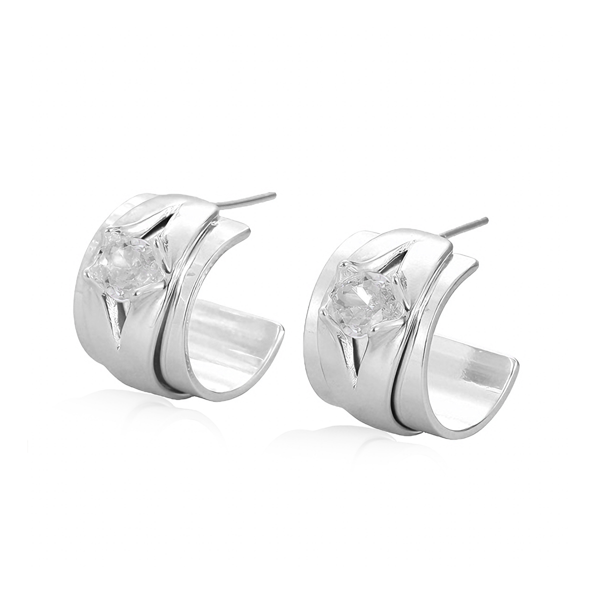 Three-dimensional Geometric Stud Earrings For Women, Electroplated Copper With Golden Plated Finish And Zircon Inlay 6