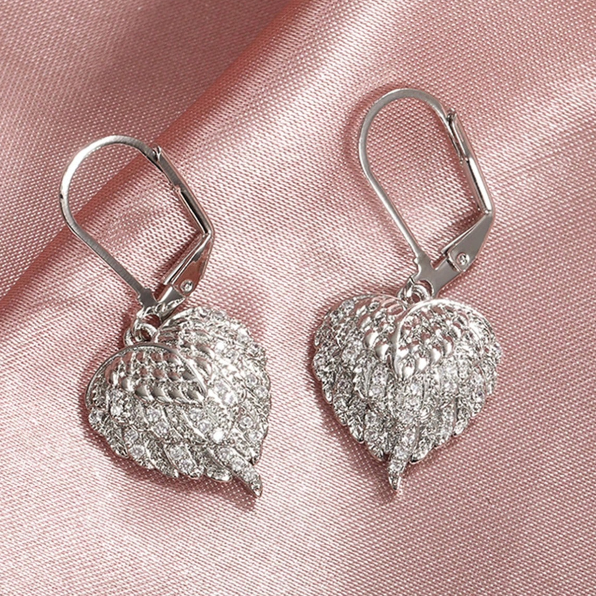 Three-dimensional Heart Shape Drop Earrings In Copper With White K Water Plating And 0.03µm Thickness Featuring Zircon Inlay 3