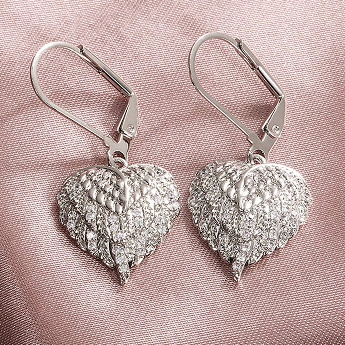 Three-dimensional Heart Shape Drop Earrings In Copper With White K Water Plating And 0.03µm Thickness Featuring Zircon Inlay 4