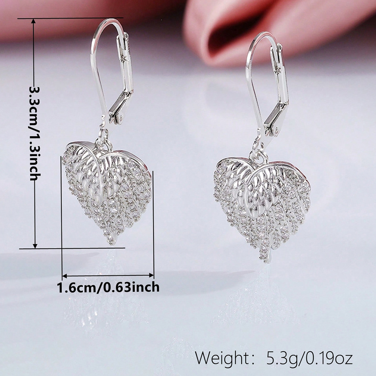 Three-dimensional Heart Shape Drop Earrings In Copper With White K Water Plating And 0.03µm Thickness Featuring Zircon Inlay 5