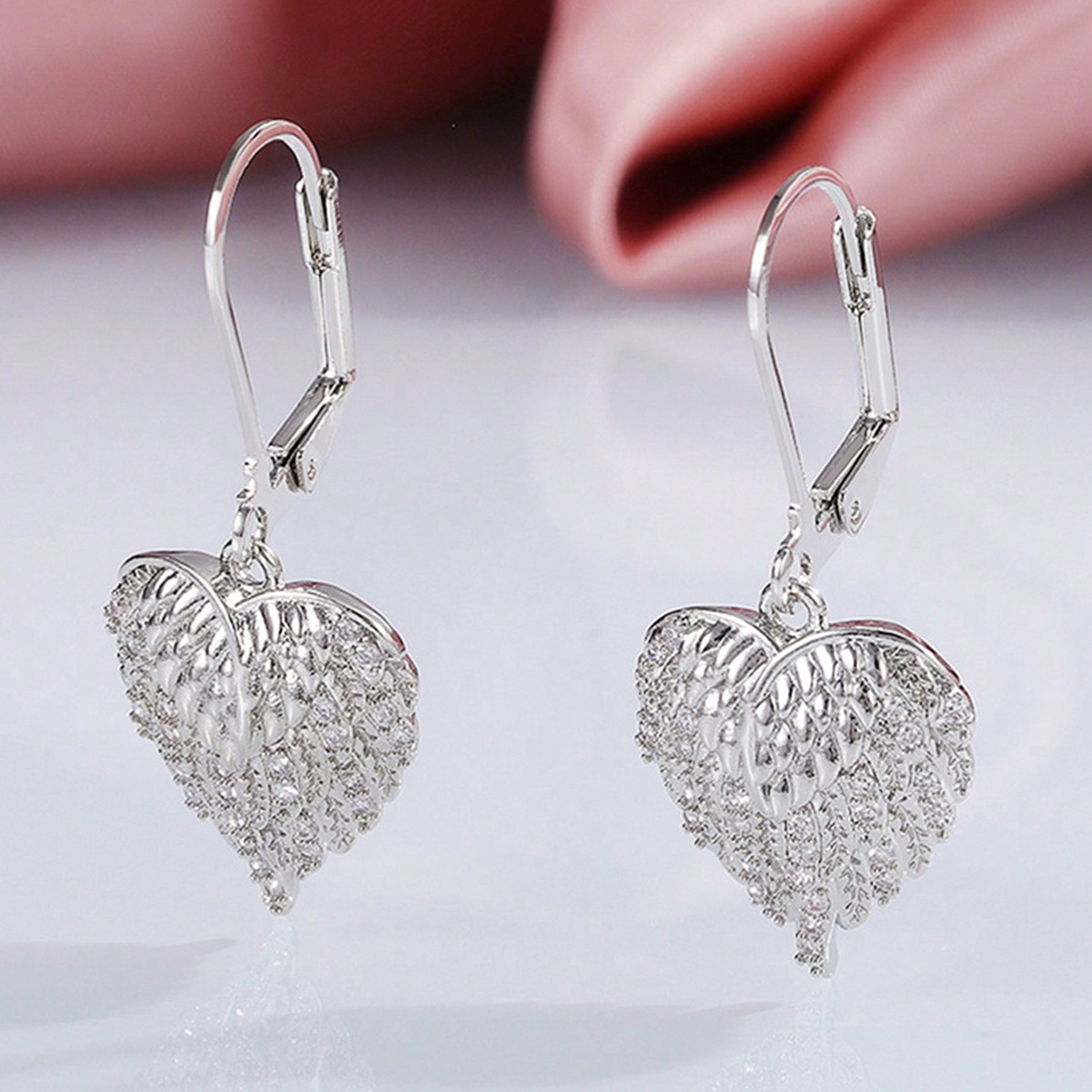 Three-dimensional Heart Shape Drop Earrings In Copper With White K Water Plating And 0.03µm Thickness Featuring Zircon Inlay 6